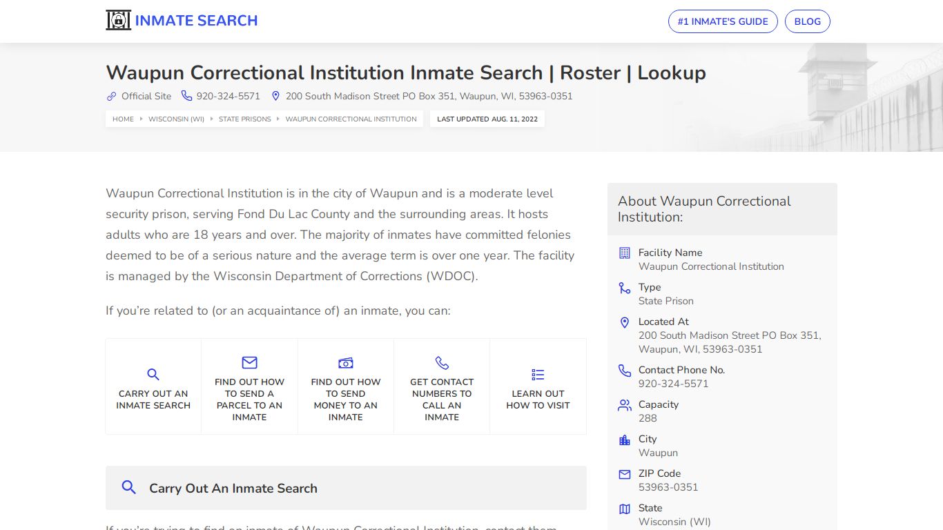 Waupun Correctional Institution Inmate Search | Roster ...